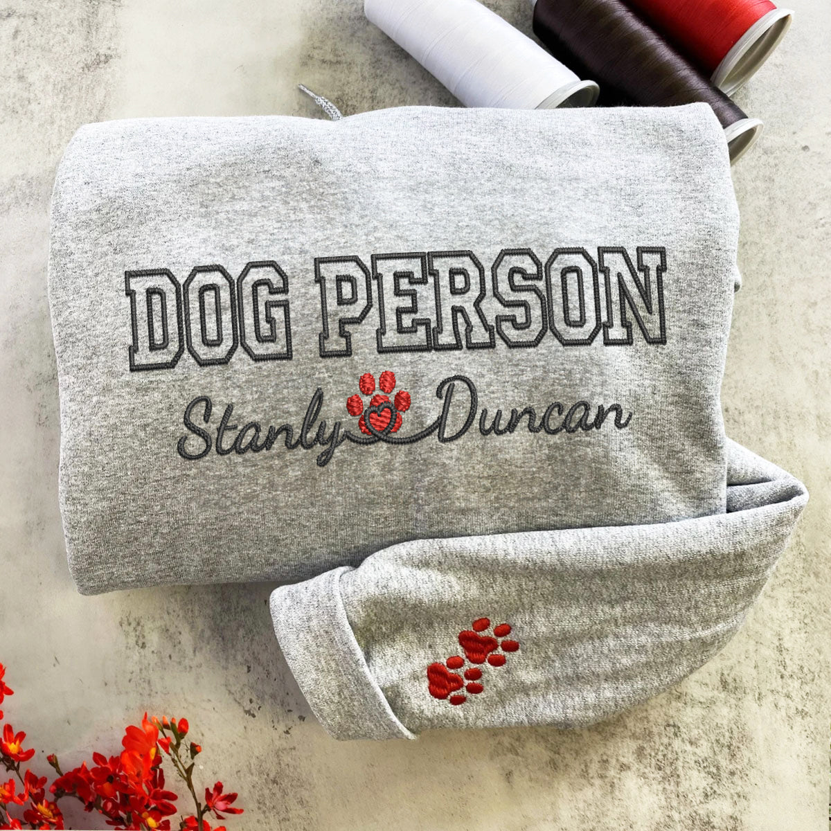 Custom Embroidered Dog Person with Names Sweatshirt