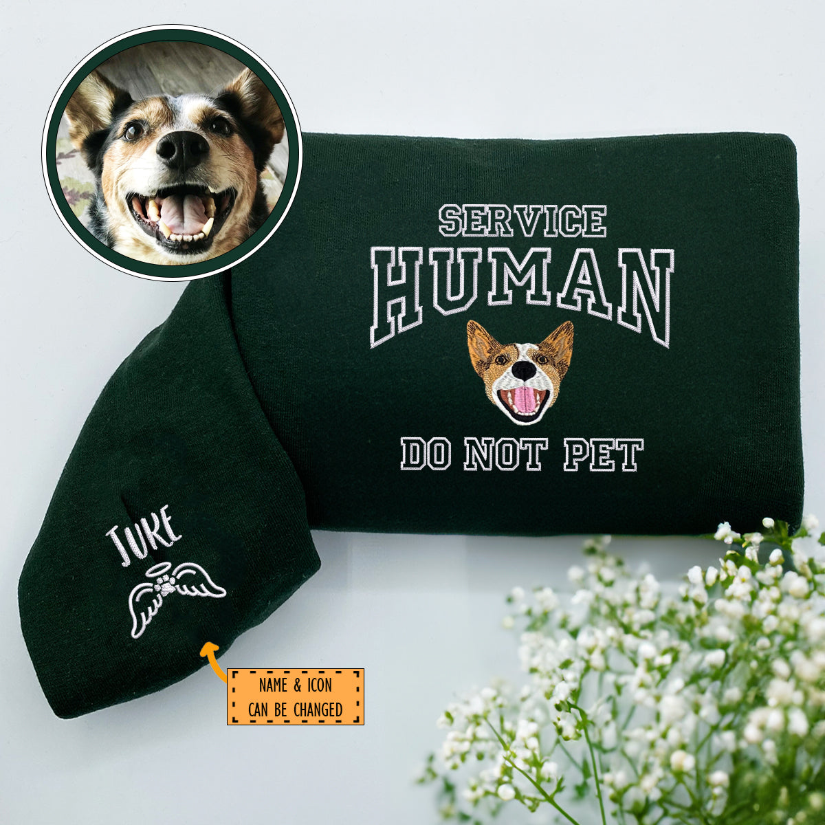 Custom Embroidered Dog Service Human Do Not Pet Hoodie