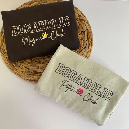 Custom Embroidered Dogaholic with Names Hoodie