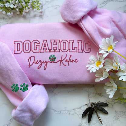 Custom Embroidered Dogaholic with Names Hoodie