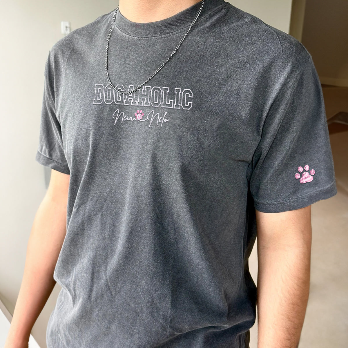 Custom Embroidered Dogaholic with Names T-Shirt