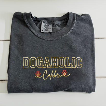 Custom Embroidered Dogaholic with Names T-Shirt