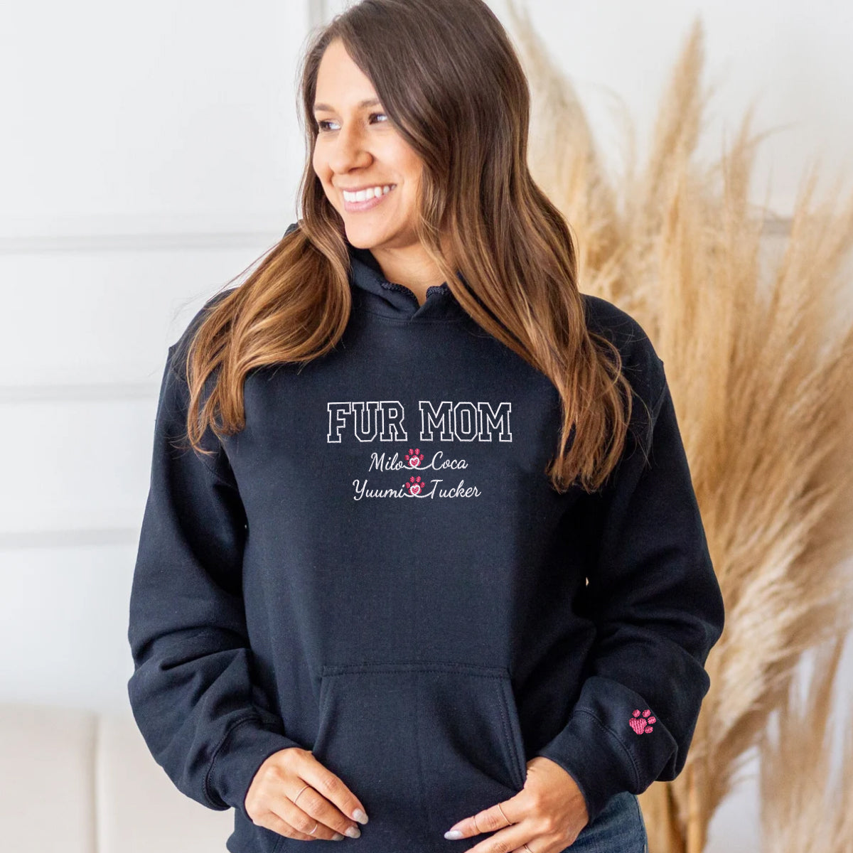 Custom Embroidered Fur Mom with Names Hoodie