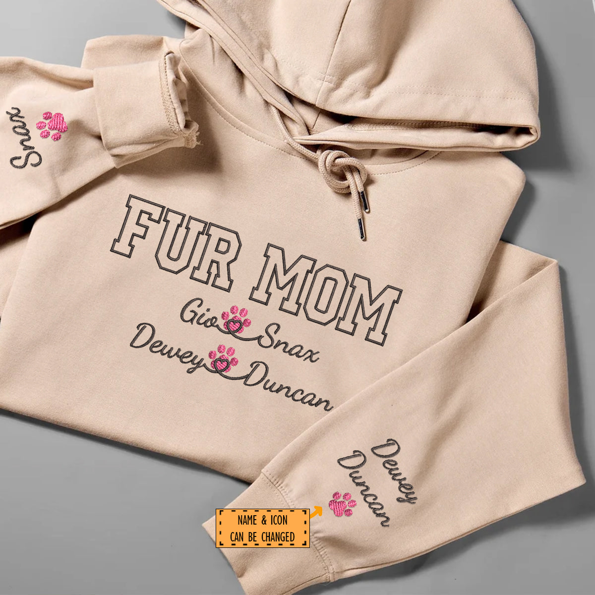 Custom Embroidered Fur Mom with Names Hoodie