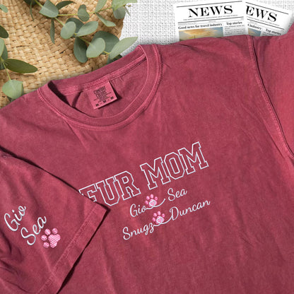 Custom Embroidered Fur Mom with Names T-Shirt