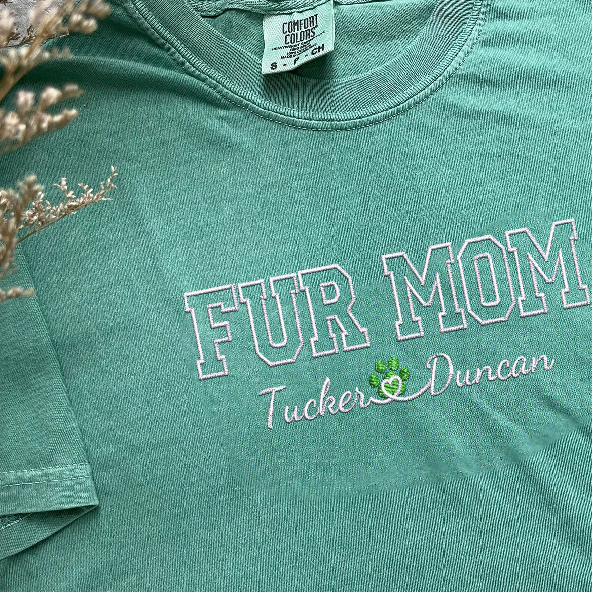 Custom Embroidered Fur Mom with Names T-Shirt