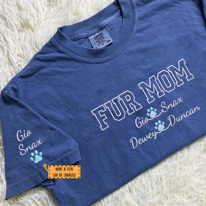 Custom Embroidered Fur Mom with Names T-Shirt