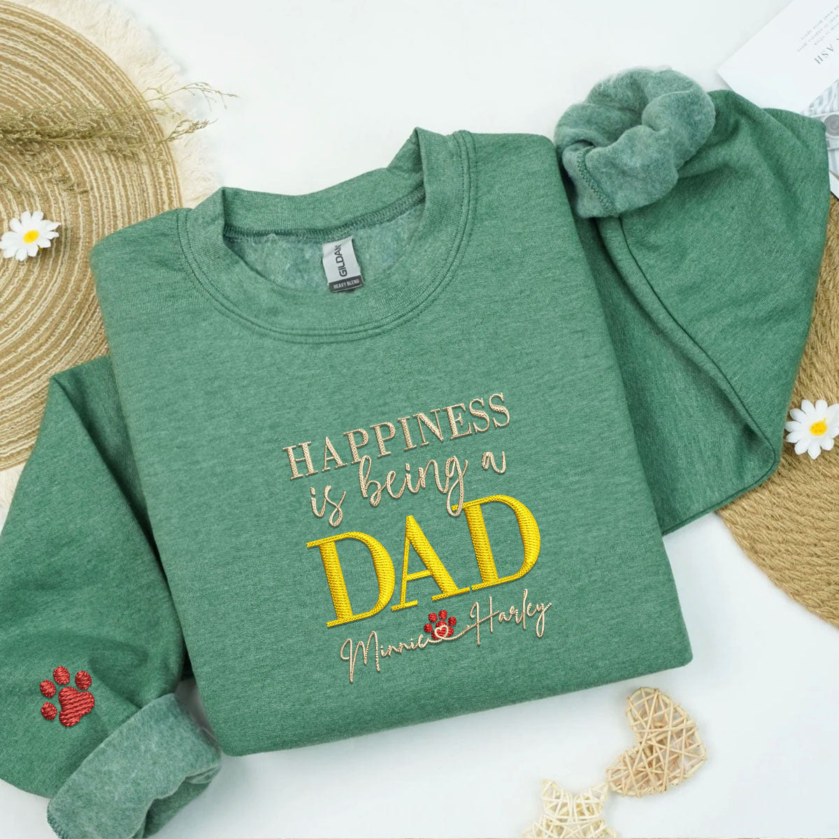 Custom Embroidered Happiness Is Being A Dad with Names Sweatshirt