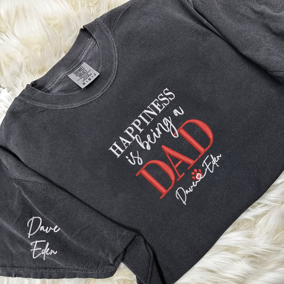 Custom Embroidered Happiness Is Being A Dad with Names T-Shirt