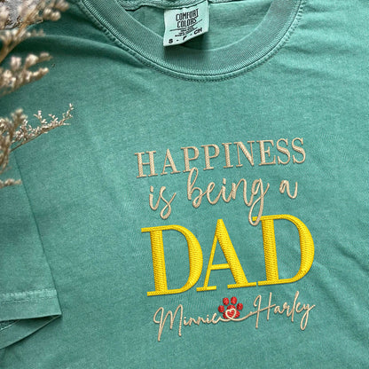 Custom Embroidered Happiness Is Being A Dad with Names T-Shirt