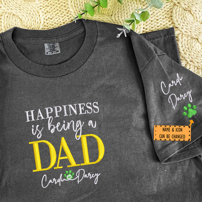 Custom Embroidered Happiness Is Being A Dad with Names T-Shirt