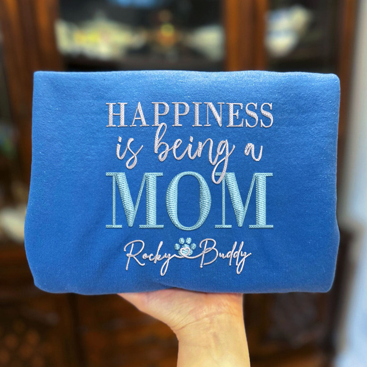 Custom Embroidered Happiness Is Being A Mom with Names Hoodie