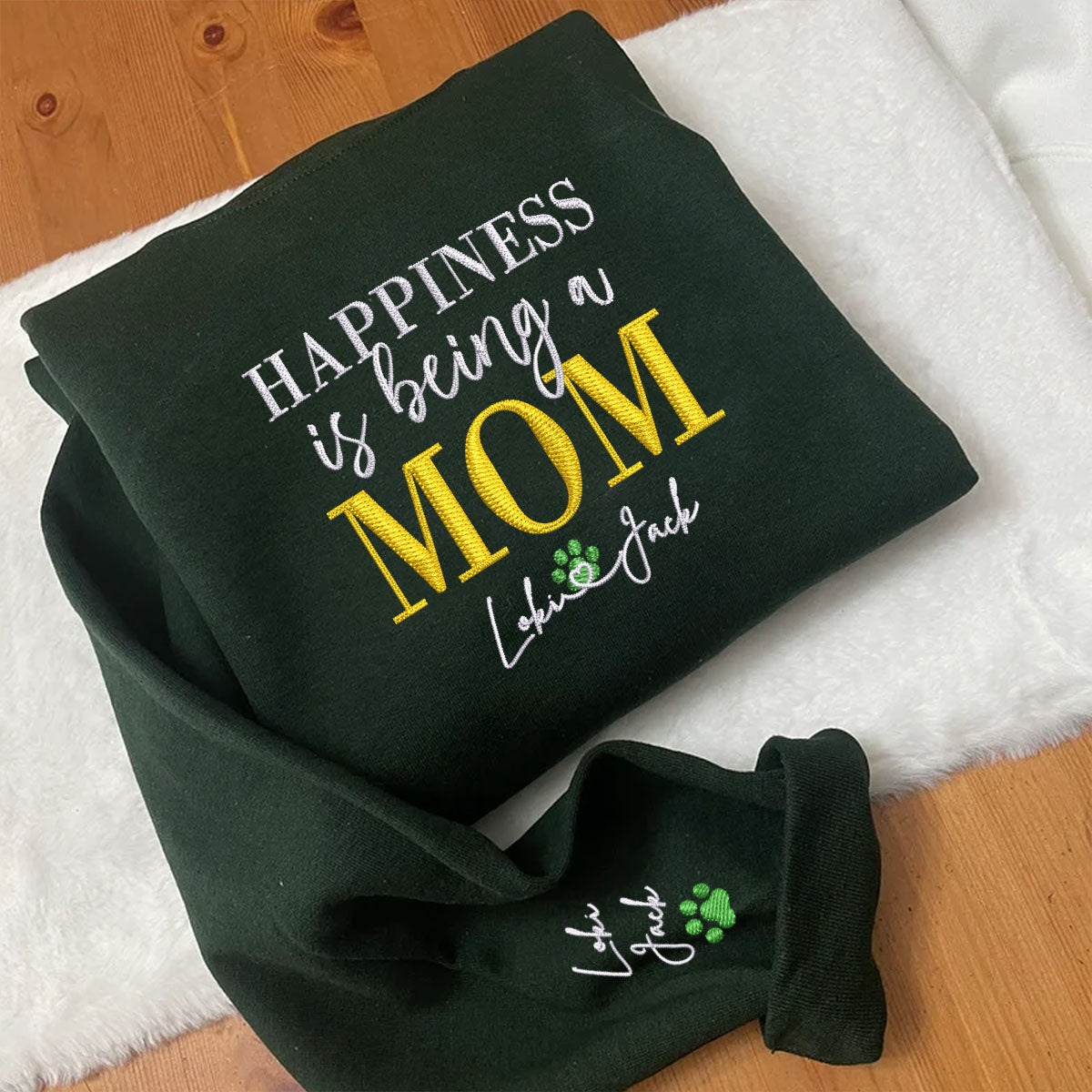 Custom Embroidered Happiness Is Being A Mom with Names Hoodie