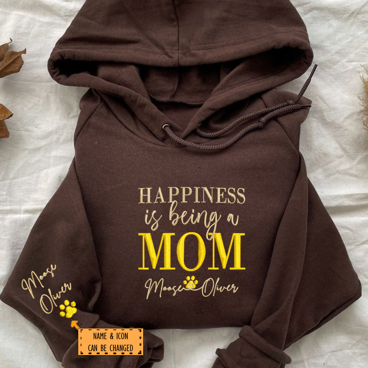 Custom Embroidered Happiness Is Being A Mom with Names Hoodie