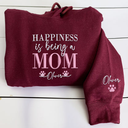 Custom Embroidered Happiness Is Being A Mom with Names Hoodie