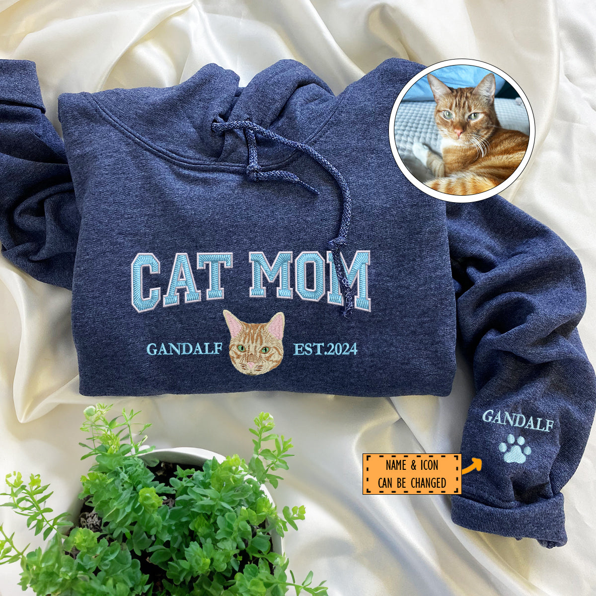 Custom Embroidered Varsity Cat Mom Hoodie