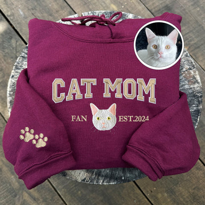 Custom Embroidered Varsity Cat Mom Hoodie