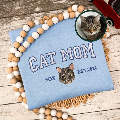 Custom Embroidered Varsity Cat Mom Hoodie