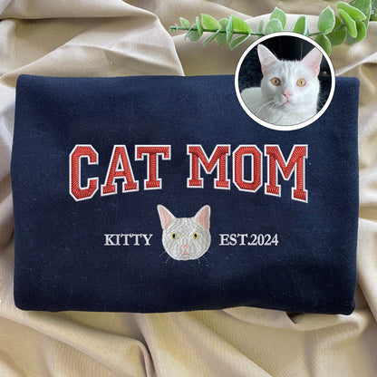 Custom Embroidered Varsity Cat Mom Hoodie