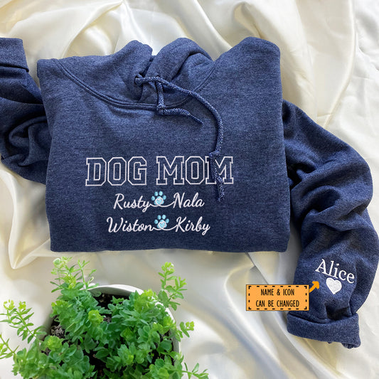 Custom Embroidered Dog Mom with Names Hoodie