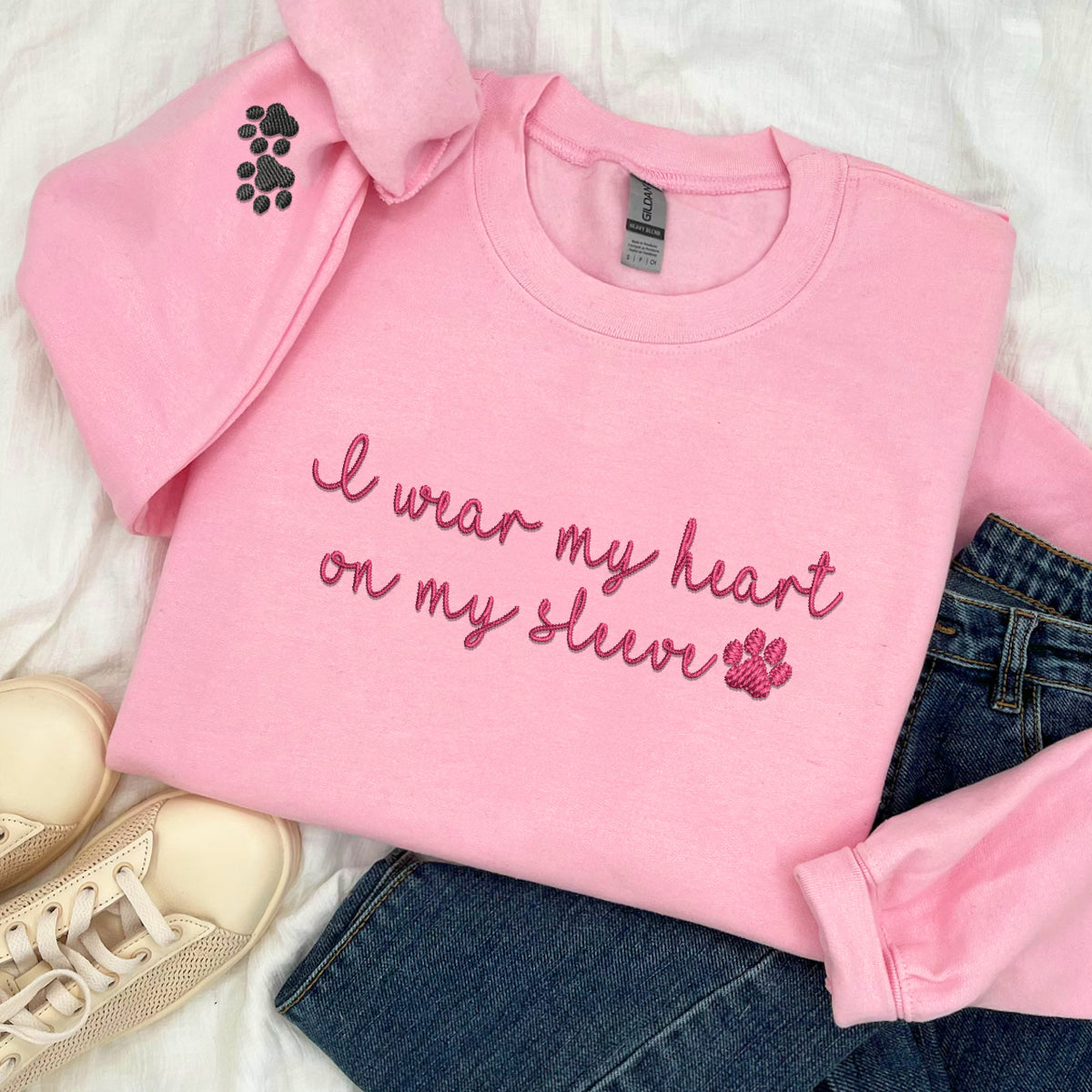 Custom Embroidered I Wear My Heart On My Sleeve Sweatshirt