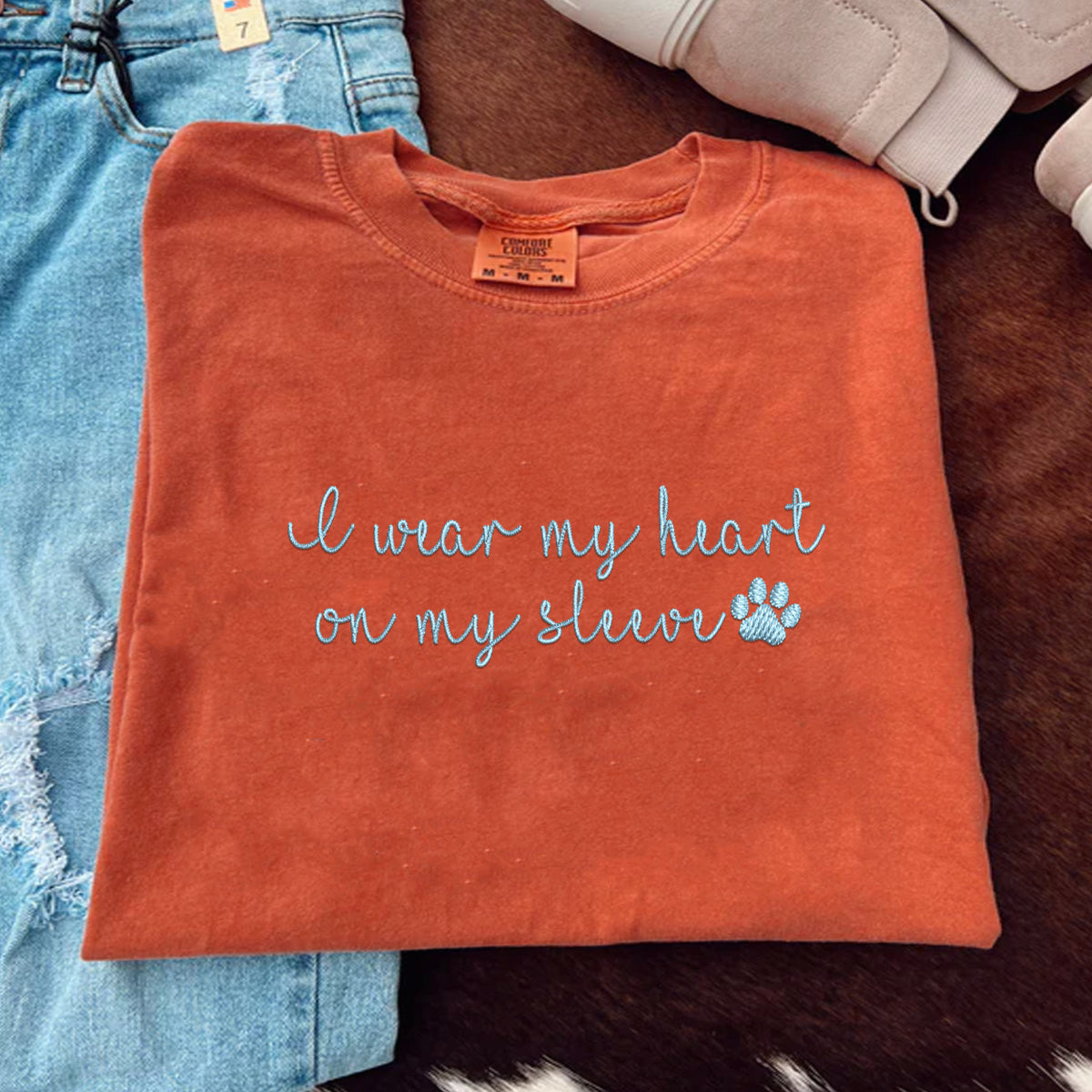 Custom Embroidered I Wear My Heart On My Sleeve T-Shirt