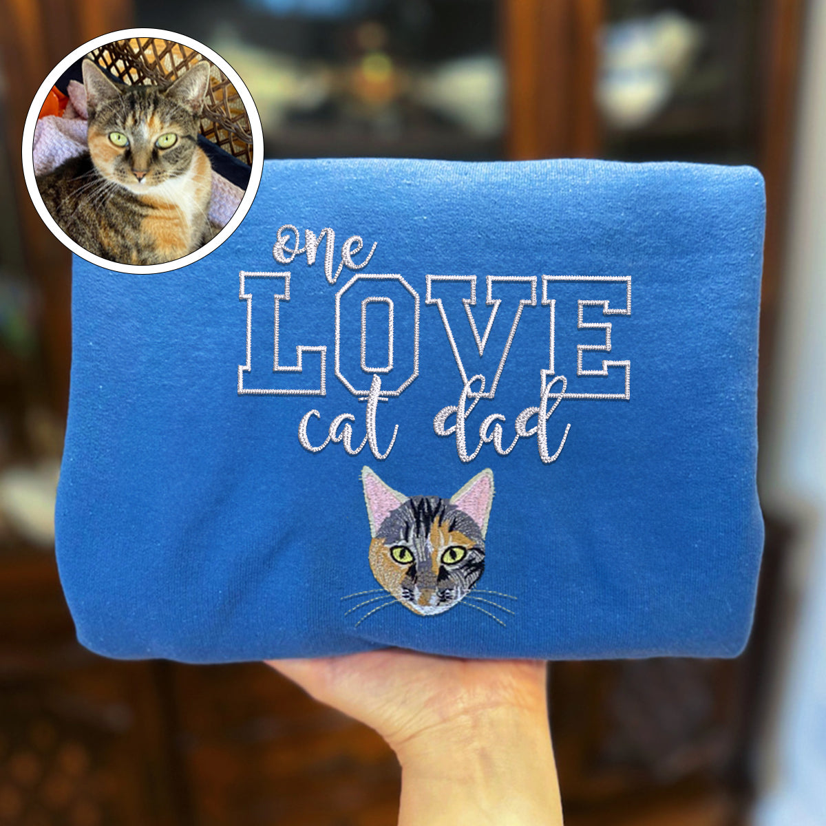 Custom Embroidered One Love Cat Dad Hoodie