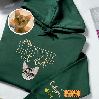 Custom Embroidered One Love Cat Dad Hoodie