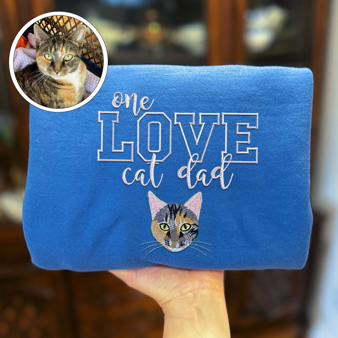 Custom Embroidered One Love Cat Dad Sweatshirt