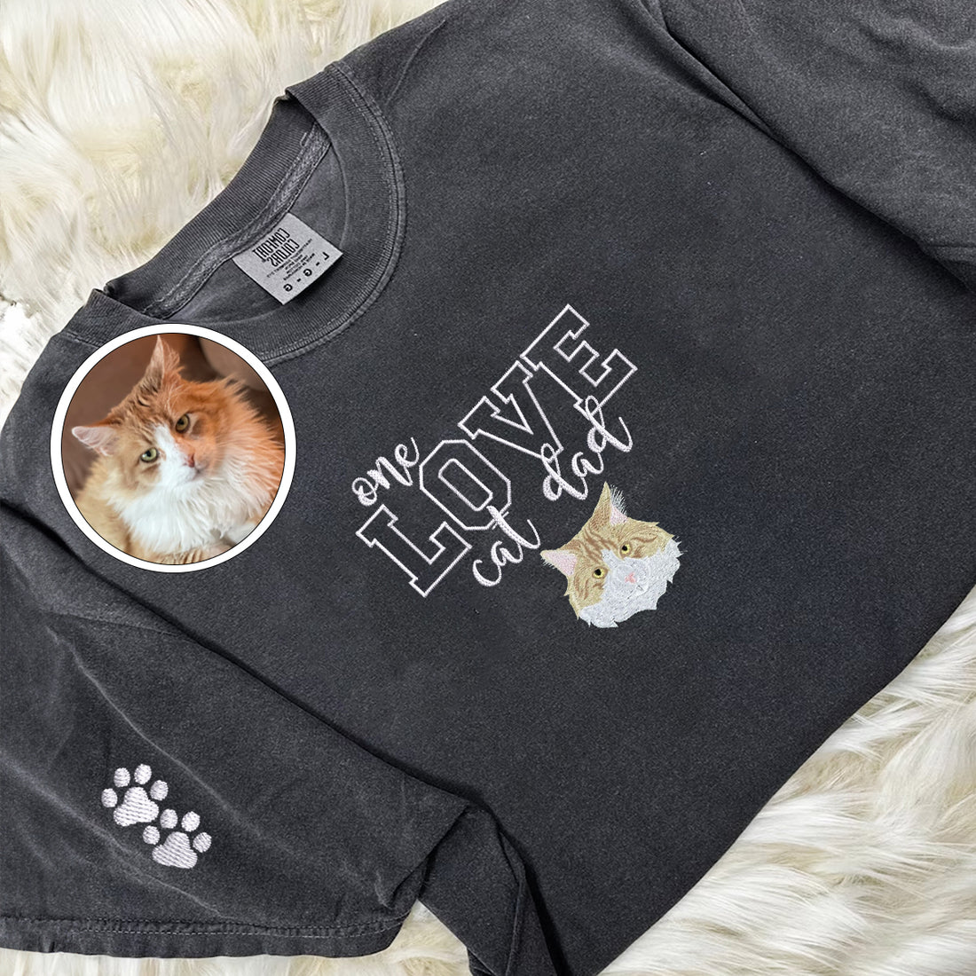 Custom Embroidered One Love Cat Dad T-Shirt