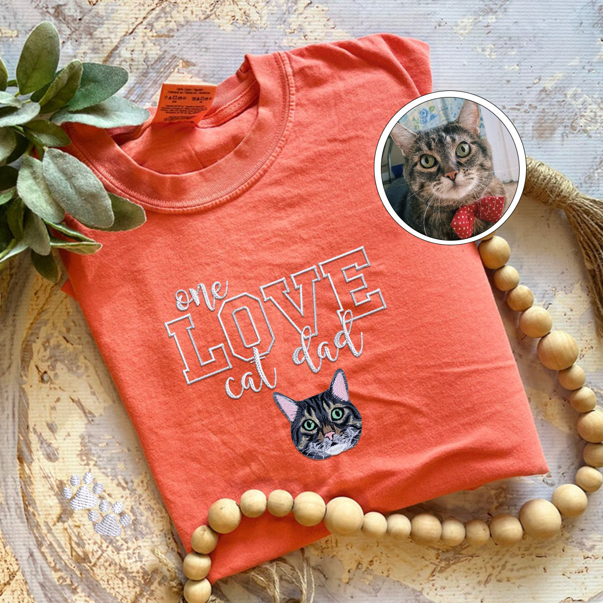 Custom Embroidered One Love Cat Dad T-Shirt