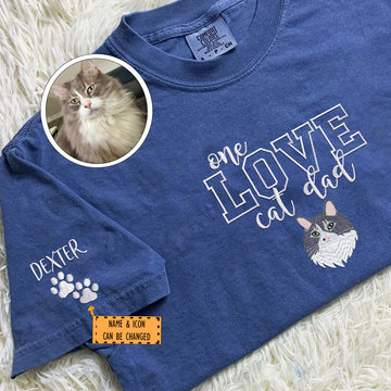 Custom Embroidered One Love Cat Dad T-Shirt