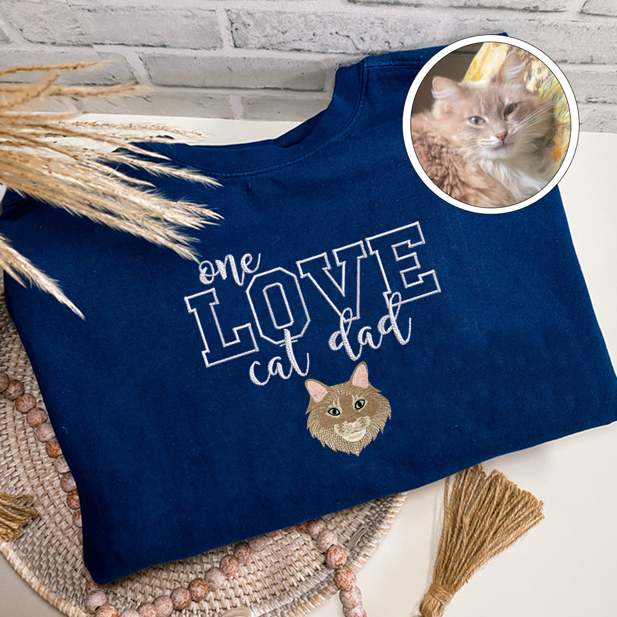 Custom Embroidered One Love Cat Dad T-Shirt