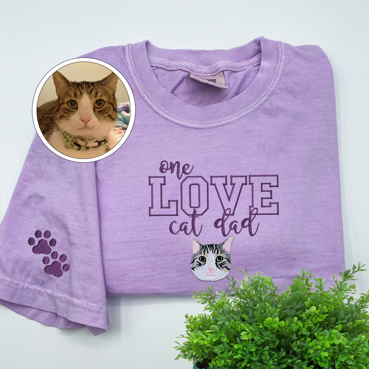 Custom Embroidered One Love Cat Dad T-Shirt