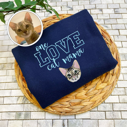 Custom Embroidered One Love Cat Mama Hoodie