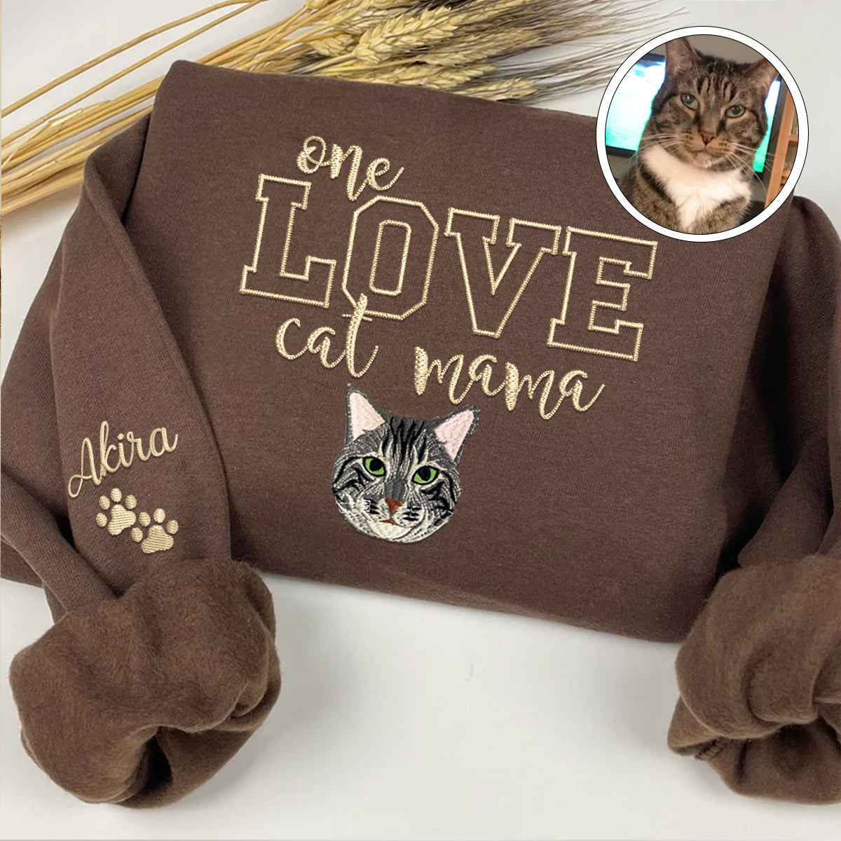 Custom Embroidered One Love Cat Mama Hoodie