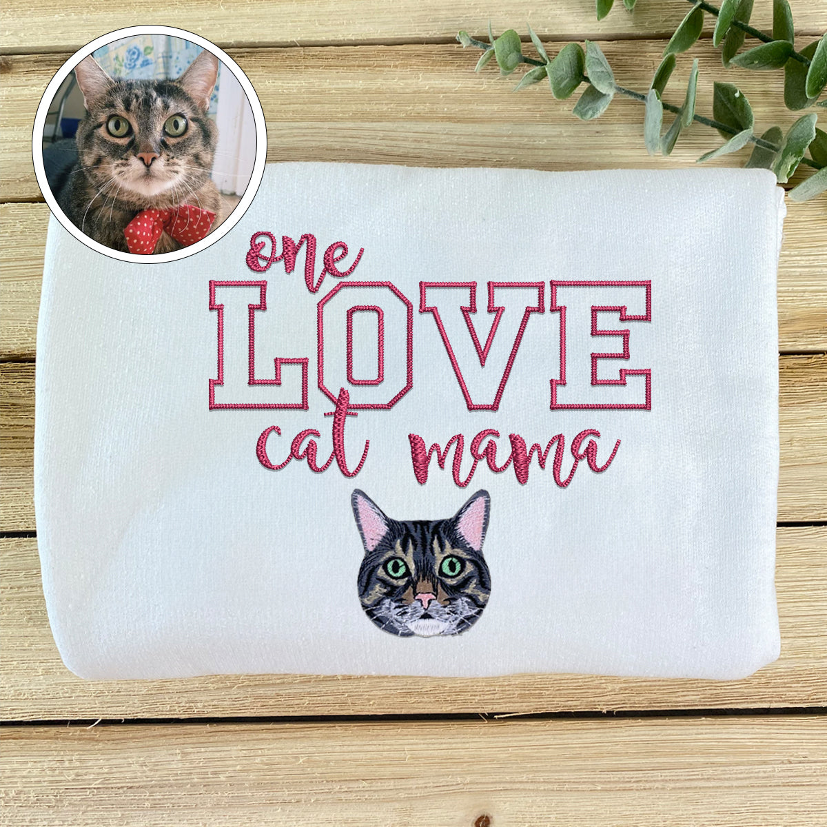 Custom Embroidered One Love Cat Mama Hoodie