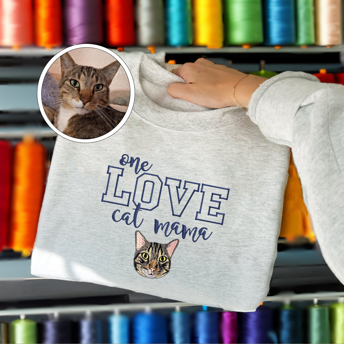 Custom Embroidered One Love Cat Mama Sweatshirt