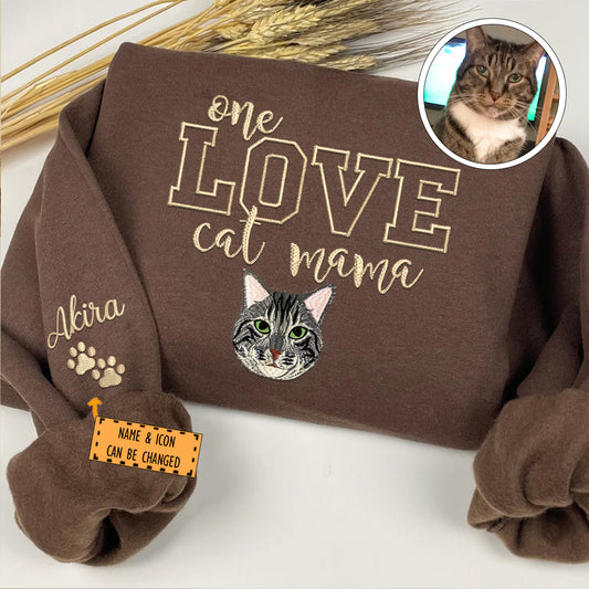 Custom Embroidered One Love Cat Mama Sweatshirt