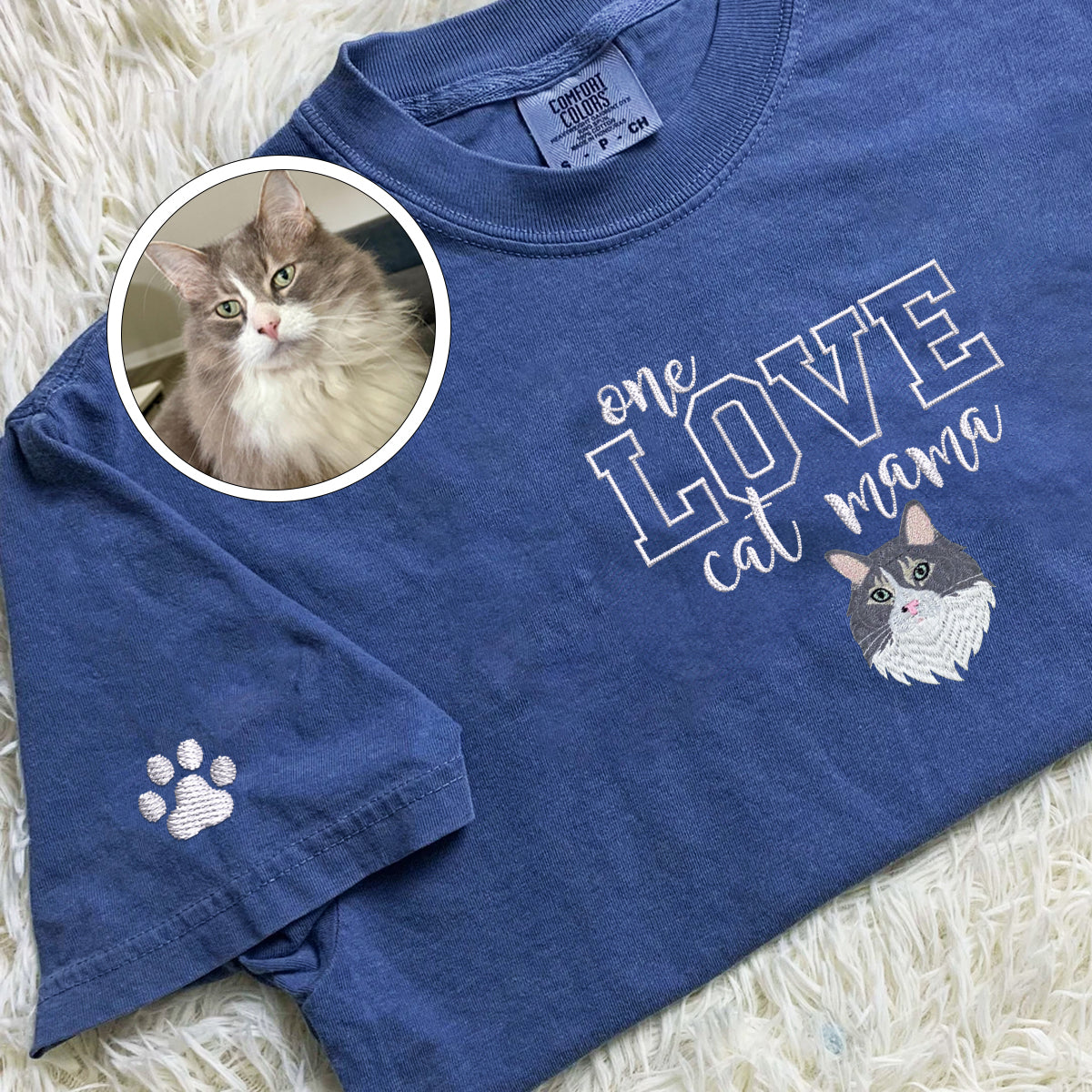 Custom Embroidered One Love Cat Mama T-Shirt