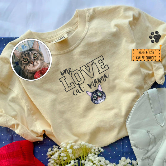 Custom Embroidered One Love Cat Mama T-Shirt