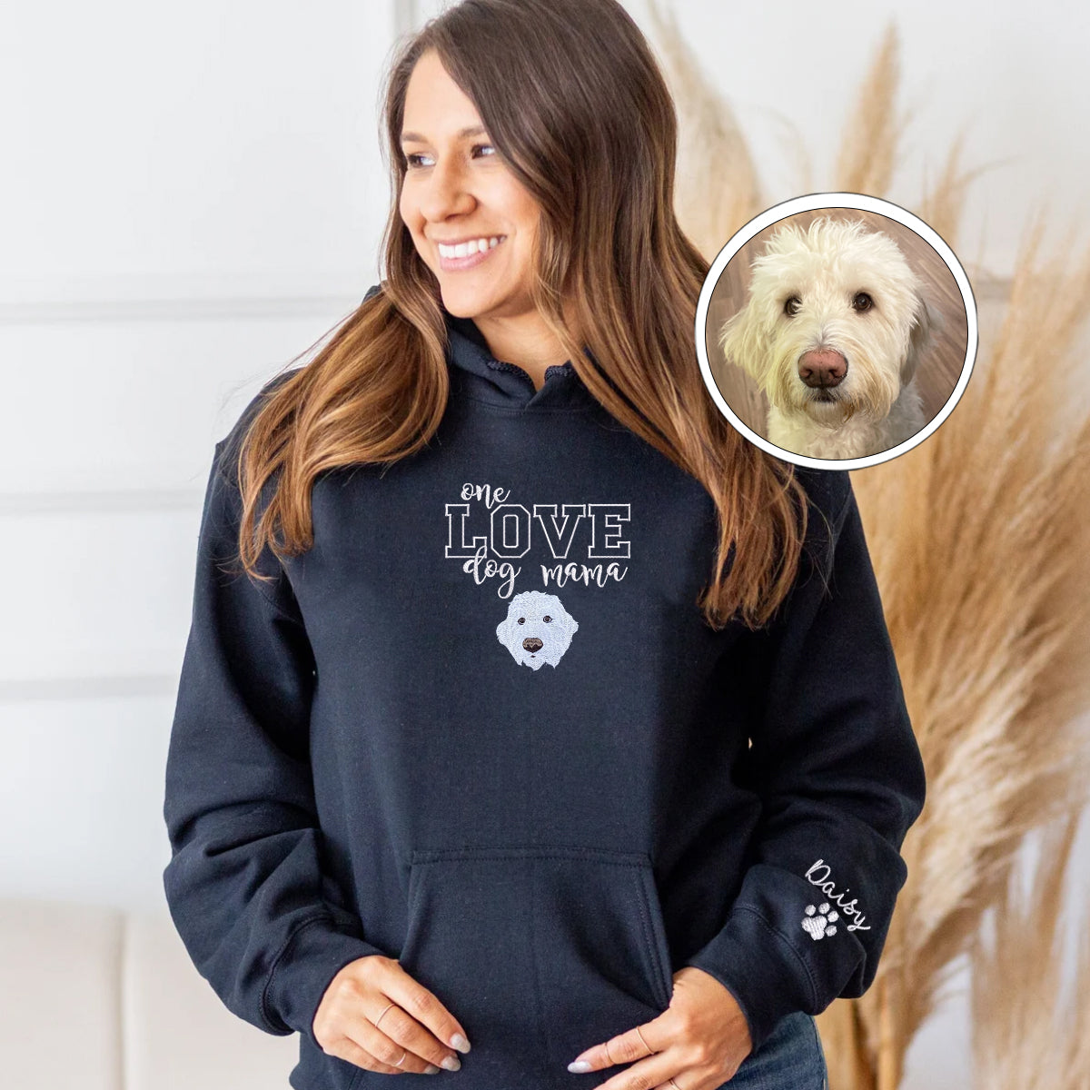 Custom Embroidered One Love Dog Mama Hoodie