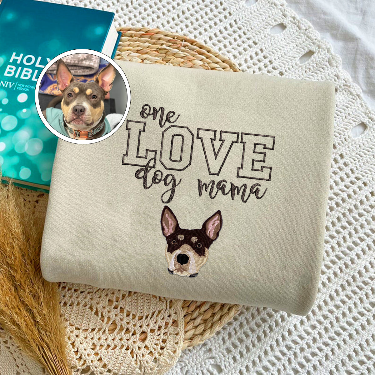 Custom Embroidered One Love Dog Mama Hoodie