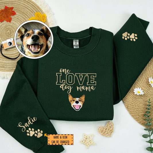 Custom Embroidered One Love Dog Mama Sweatshirt