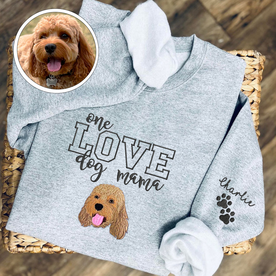 Custom Embroidered One Love Dog Mama Sweatshirt