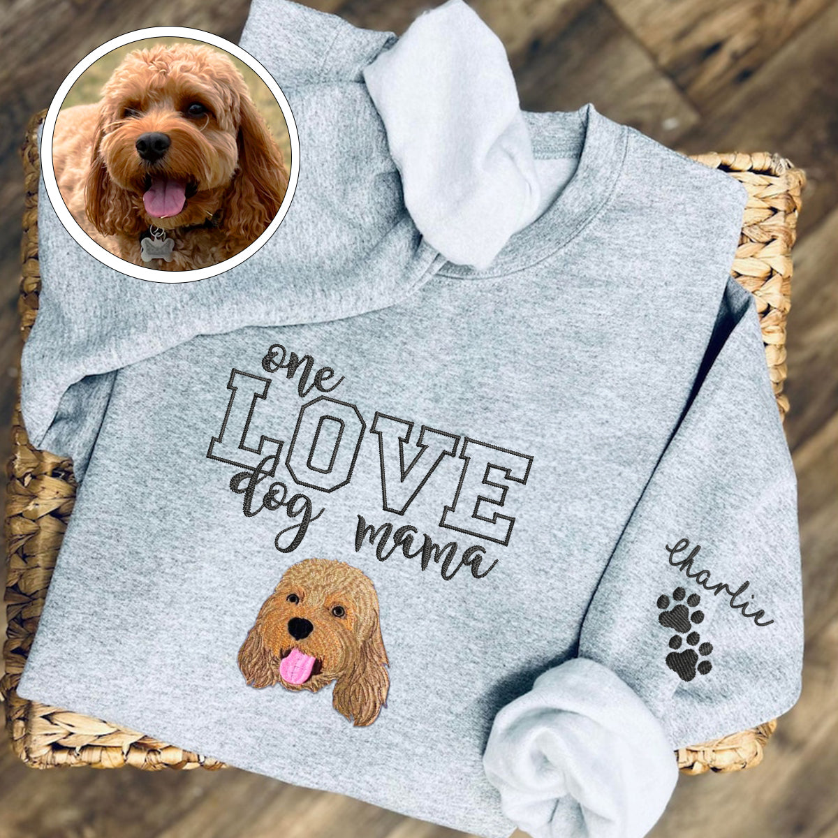Custom Embroidered One Love Dog Mama Sweatshirt