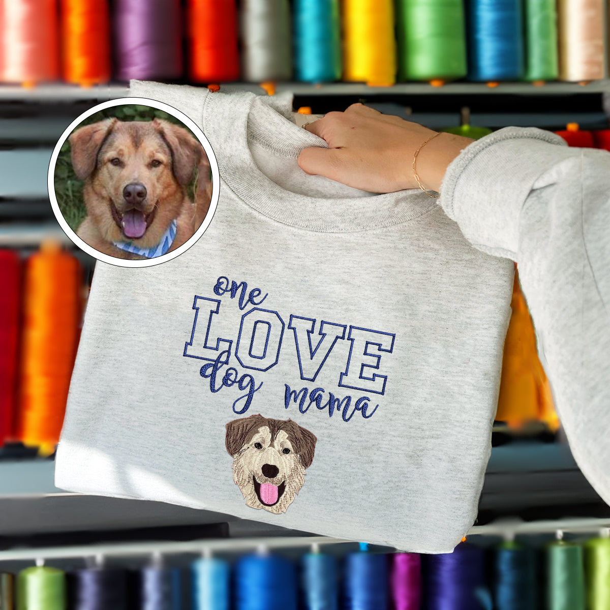 Custom Embroidered One Love Dog Mama Sweatshirt