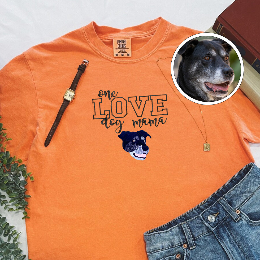 Custom Embroidered One Love Dog Mama T-Shirt