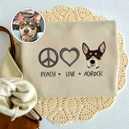 Custom Embroidered Peace Love Pet with Names Hoodie