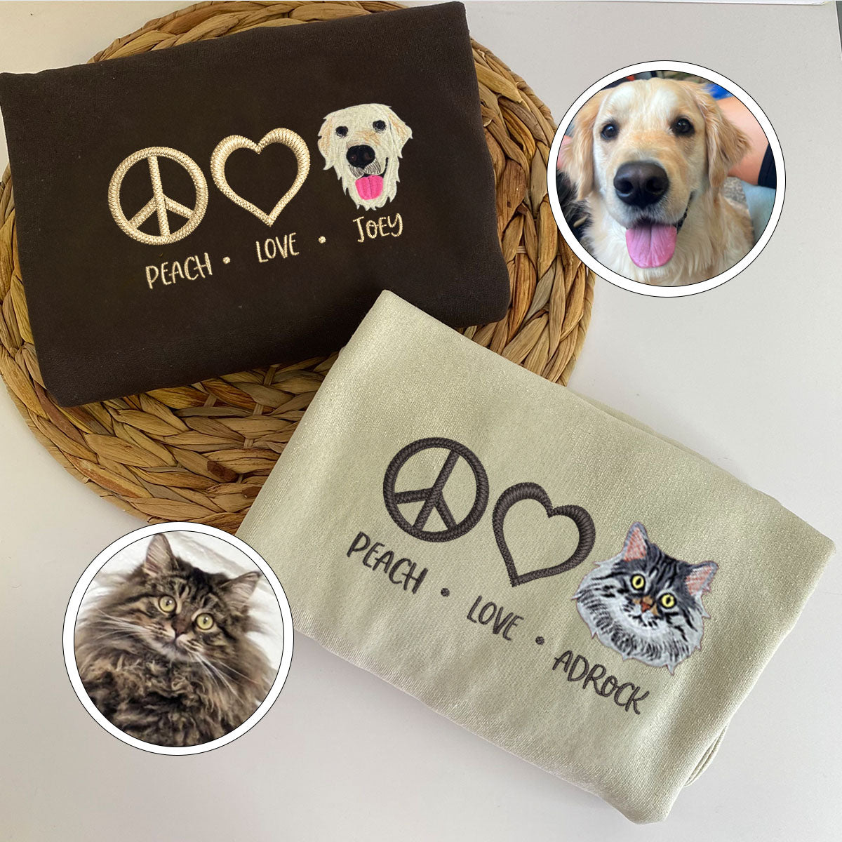 Custom Embroidered Peace Love Pet with Names Hoodie